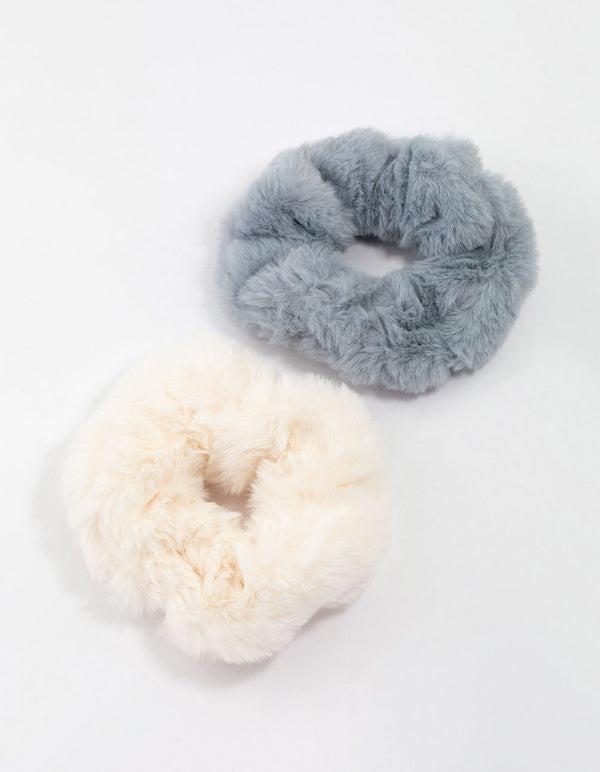 Fabric Faux Fur Scrunchie Pack