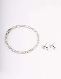 Rhodium Cubic Zirconia Baguette Earrings & Tennis Bracelet Set - link has visual effect only