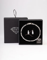 Rhodium Cubic Zirconia Baguette Earrings & Tennis Bracelet Set - link has visual effect only