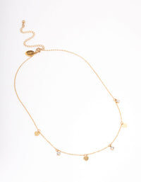 Gold Plated Stainless Steel Diamante & Heart Droplet Short Necklace - link has visual effect only