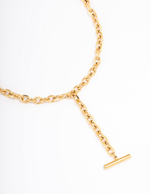 Gold Plated Stainless Steel Cable FOB Y-Shaped Necklace