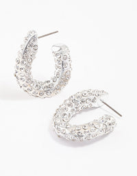 Rhodium Paved Curve Hoop Earrings - link has visual effect only