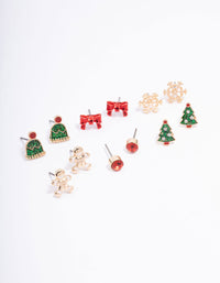 Kids Christmas Heart & Bow Stud Earrings 6-Pack - link has visual effect only