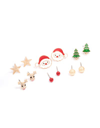 Kids Christmas Reindeer & Santa Earrings 6-Pack - link has visual effect only