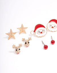 Kids Christmas Reindeer & Santa Earrings 6-Pack - link has visual effect only