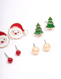 Kids Christmas Reindeer & Santa Earrings 6-Pack - link has visual effect only