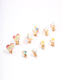 Kids Unicorn & Heart Clip On Earrings 5-Pack - link has visual effect only