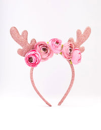 Kids Fabric Christmas Glitter & Flower Antler Headband - link has visual effect only