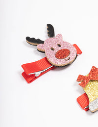 Kids Fabric Christmas Reindeer & Ball Hair Clips - link has visual effect only