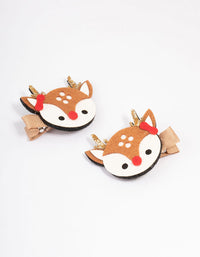 Kids Fabric Christmas Reindeer Hair Clips - link has visual effect only