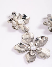 Rhodium Double Layer Pearl Flower Drop Earrings - link has visual effect only