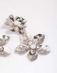 Rhodium Double Layer Pearl Flower Drop Earrings - link has visual effect only