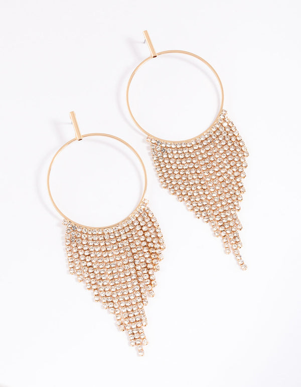 Gold Diamante Drop Cup Chain Earrings