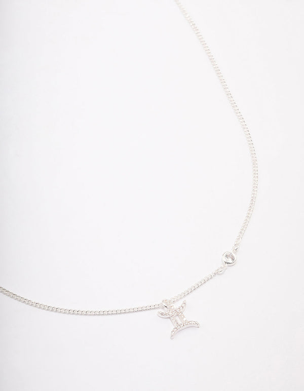 Silver Plated Gemini Necklace With Cubic Zirconia Pendant