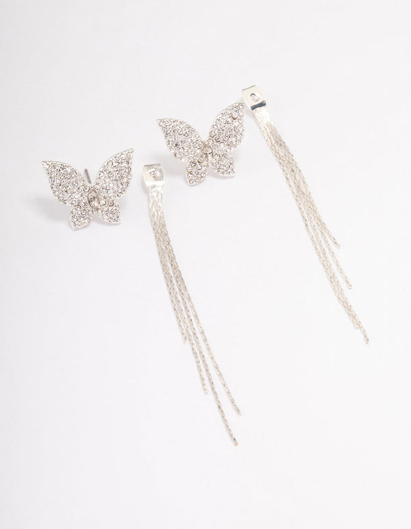 Silver Butterfly Trail Drop Earrings