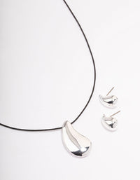 Silver Bold Teardrop Necklace & Earrings Jewellery Set - link has visual effect only