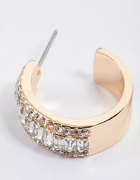 Gold Baguette Diamante Small Hoop Earrings - link has visual effect only