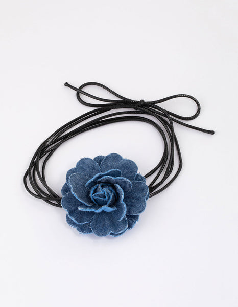 Blue Denim Cord Flower Choker Lovisa