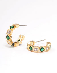 Gold Mixed Cubic Zirconia Square & Diamante Hoop Earrings - link has visual effect only