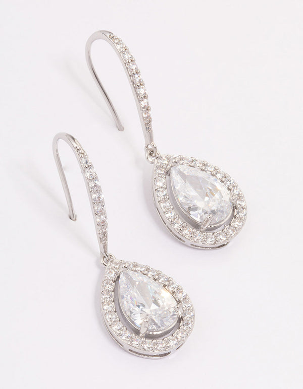 Rhodium Cubic Zirconia Teardrop Earrings