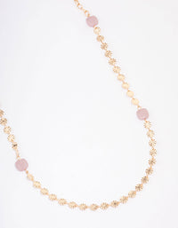 Gold Rose Quartz Textured Disc Long Necklace - link has visual effect only