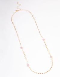 Gold Rose Quartz Textured Disc Long Necklace - link has visual effect only