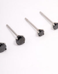 Surgical Steel Black Graduating Cubic Zirconia Stud Earring Pack - link has visual effect only