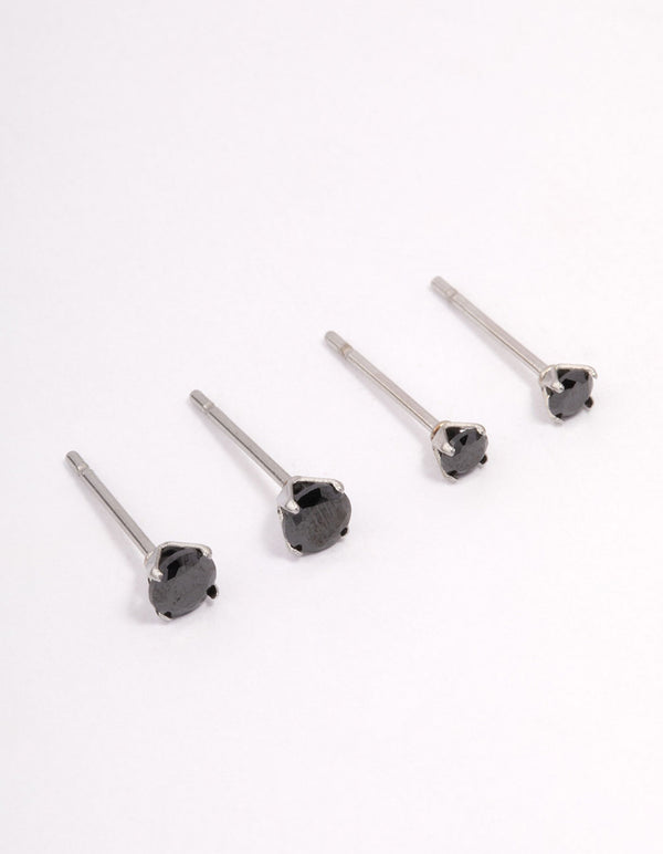 Surgical Steel Black Graduating Cubic Zirconia Stud Earring Pack