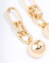 Gold Plated Oval Link Ball Drop Earrings - link has visual effect only