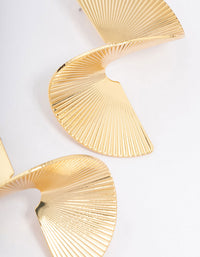 Gold Plated Twisted Fan Statement Stud Earrings - link has visual effect only