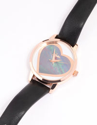 Black Faux Leather Large Heart Face Watch - link has visual effect only