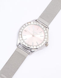 Silver Baguette Bezel Mesh Watch - link has visual effect only