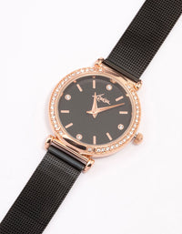 Black Crystal Bezel Mesh Watch - link has visual effect only