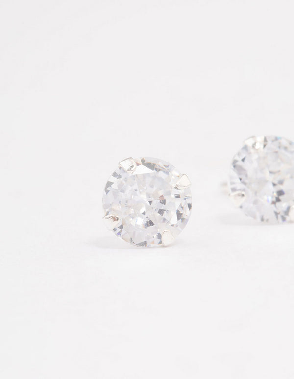 Sterling Silver Cubic Zirconia Simple Stud Earrings