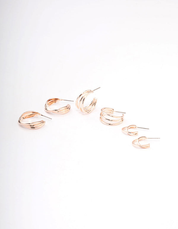 Rose Gold Criss Cross Mixed Hoop Earrings Pack