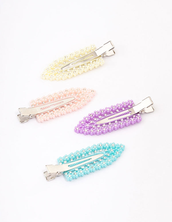 Rainbow Mini Diamante Flower Hair Clip 4-Pack