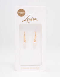 Gold Plated Sterling Silver Freshwater Pearl Fish Hook Earrings - link has visual effect only