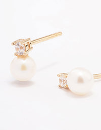 Gold Plated Sterling Silver Cubic Zirconia & Freshwater Pearl Stud Earrings - link has visual effect only