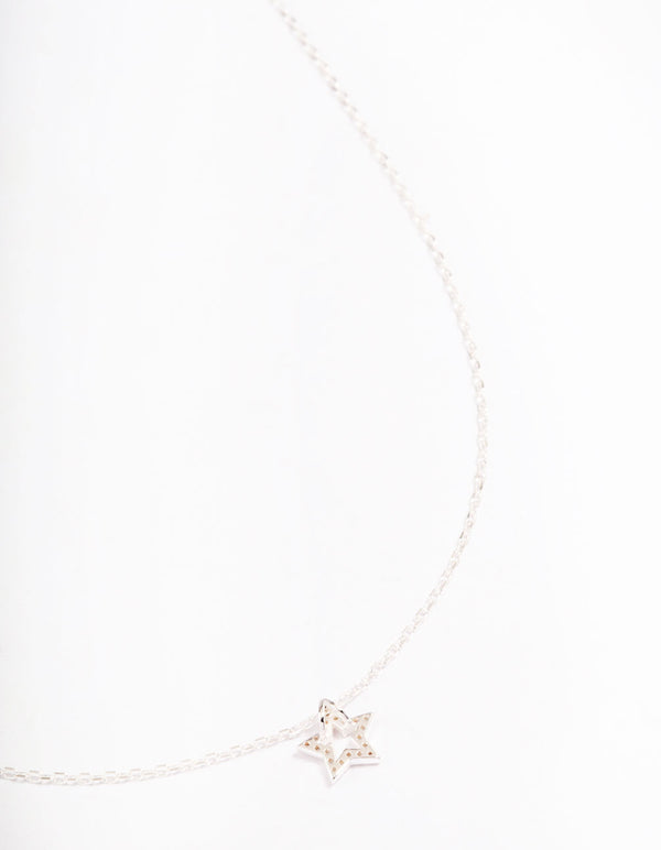 Sterling Silver Open Star Pendant Necklace