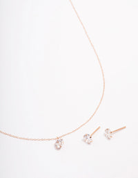 Rose Gold Plated Sterling Silver Solitaire Jewellery Set - link has visual effect only