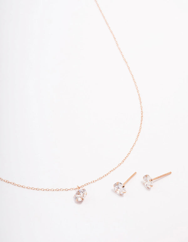 Rose Gold Plated Sterling Silver Solitaire Jewellery Set