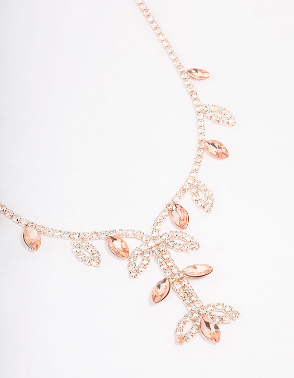 Rose Gold Leaf Decorative Diamante Necklace