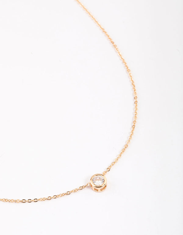 Gold Round Bezel Cubic Zirconia Pendant Necklace