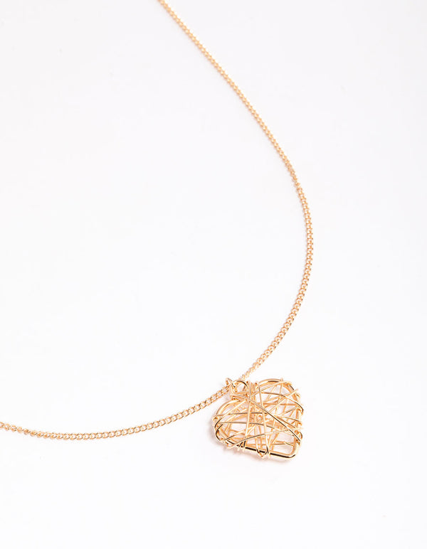 Gold Wrapped Heart Pendant Necklace