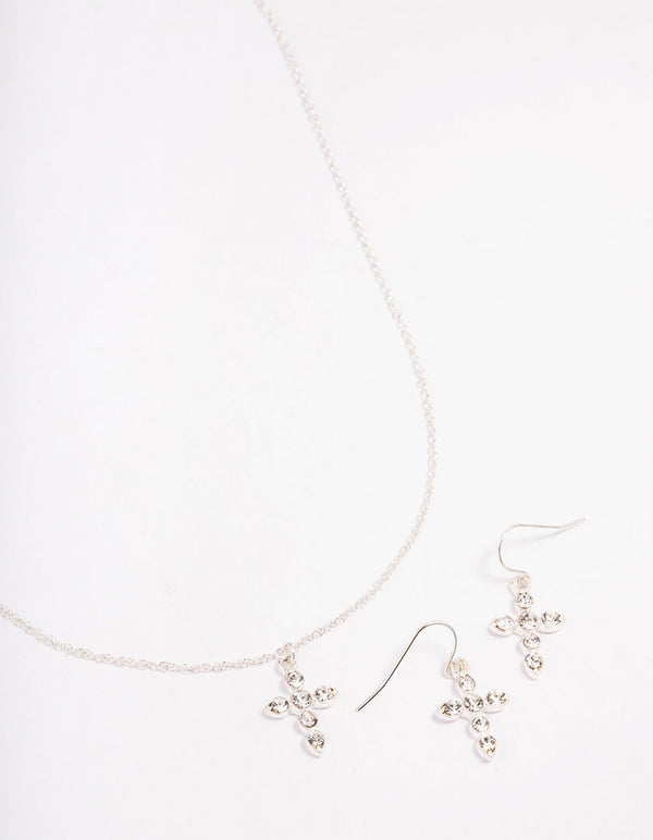 Silver Plated Diamante Cross Jewellery Set