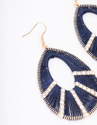 Gold Woven Diamante Navy Drop Earrings - link has visual effect only