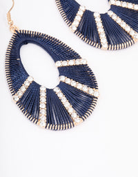 Gold Woven Diamante Navy Drop Earrings - link has visual effect only