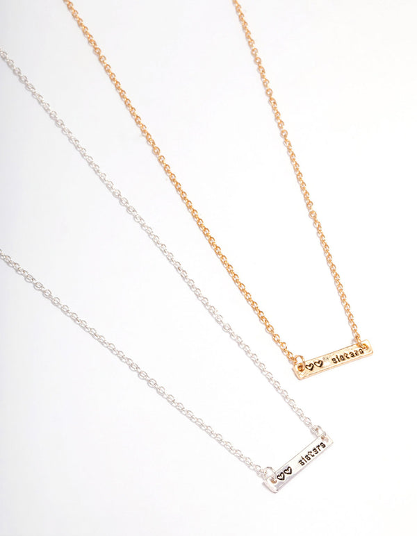 Mixed Metal Sister Bar Necklace Pack