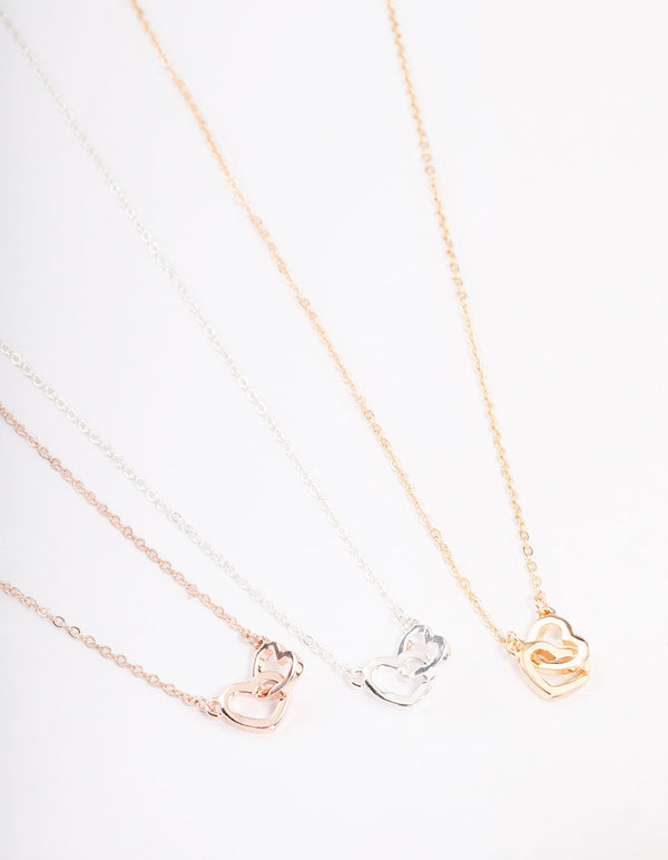 Mixed Metal Link Heart Necklace 3-Pack