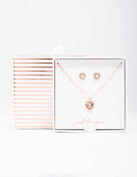 Rose Gold Heart Halo Ball Necklace & Stud Earring Pack - link has visual effect only